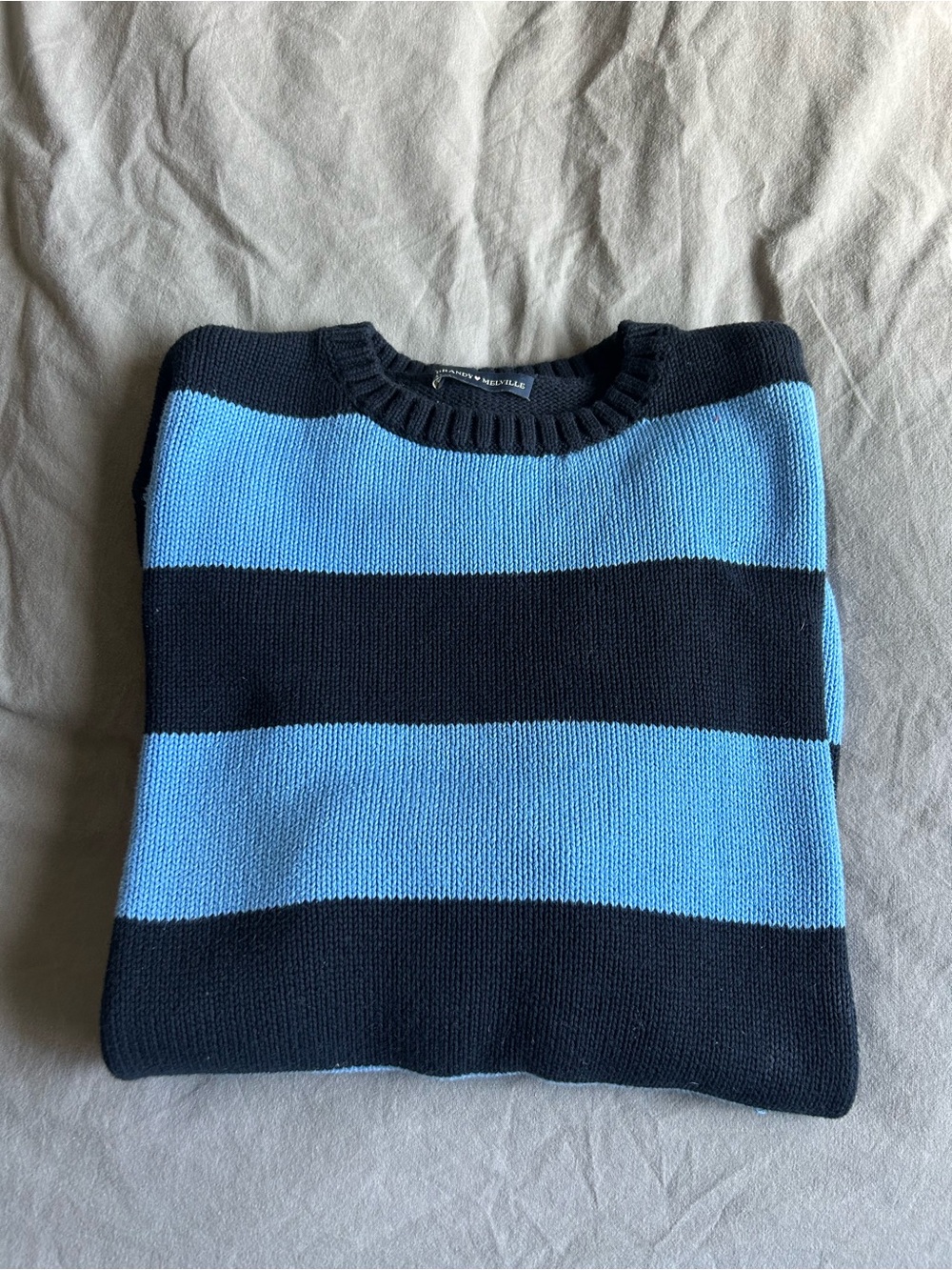 Brandy Melville Black & Light Blue Striped Crewneck Sweater